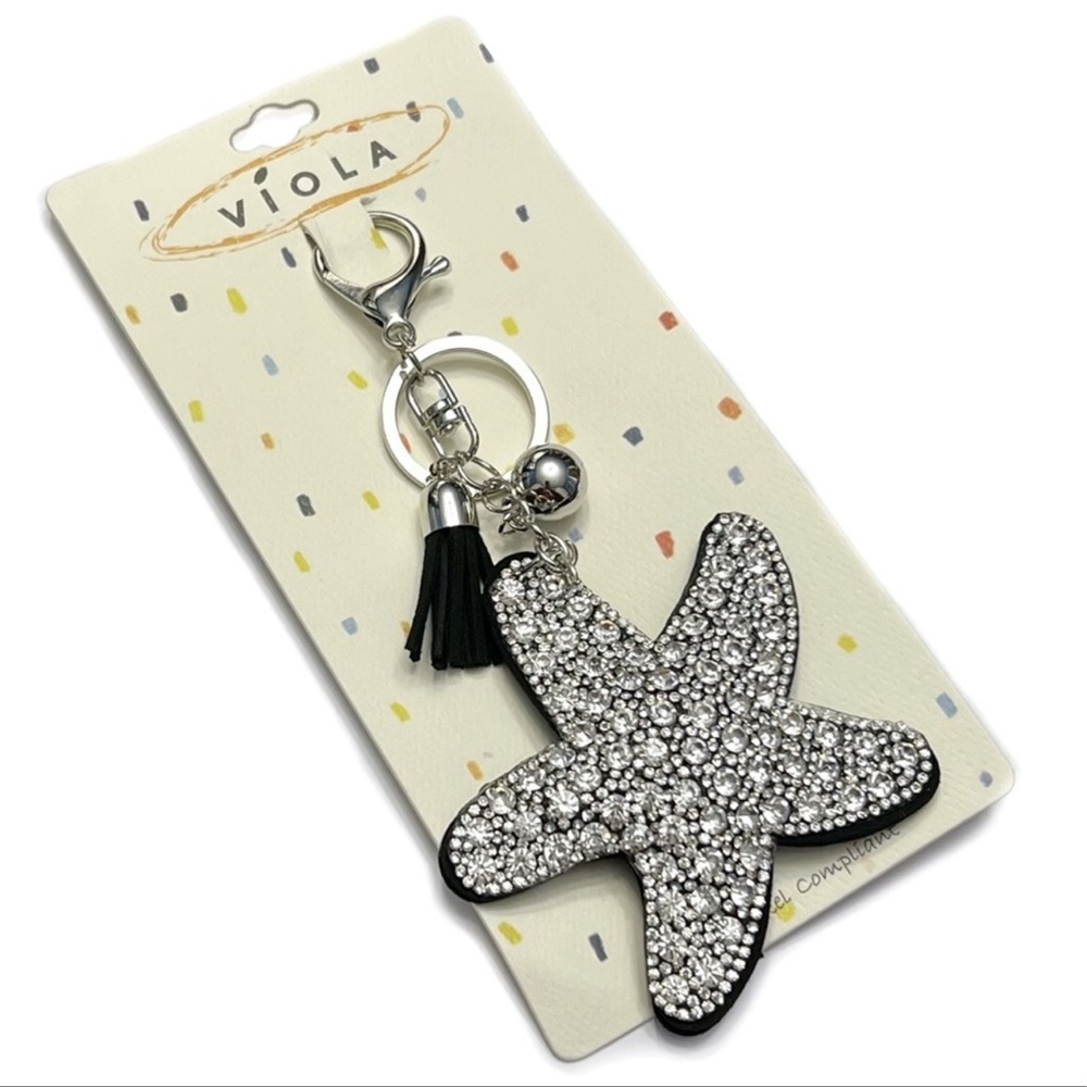 3/$20 Star Keychain Rhinestone Starfish Purse Charm with Tassle Silver &…
